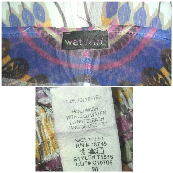 y2k Wet Seal Blouse Batwing Sleeves White Purple Bohemian Print Sheer Boho Top M - Picture 8 of 8